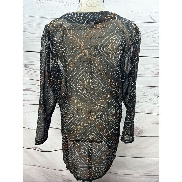 Byzance s/m black sheer blouse with multi colored triangle pattern-2983 - Picture 2 of 3